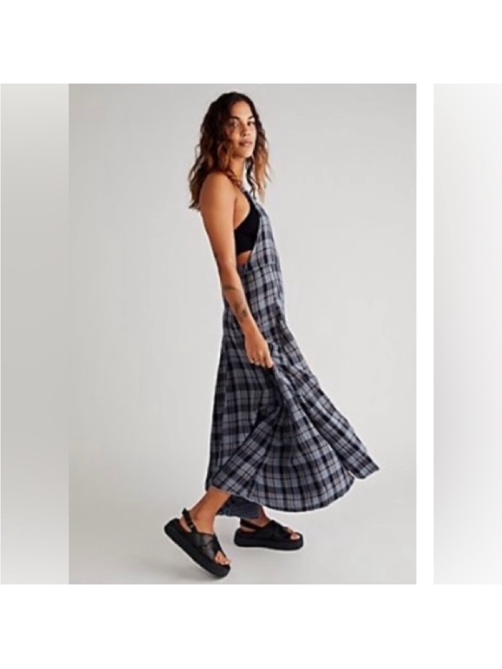 Free People CP Shades Seagren Skirtall Dress Blue Plaid XL
